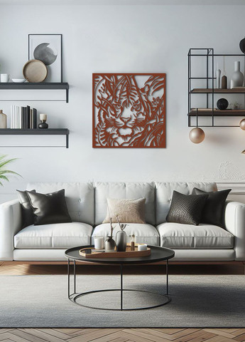 Сучасна картина для інтер'єру, сучасний декор стін "Полювання тигра", мінімалістичний стиль 70х75 см Woodyard (292112000)