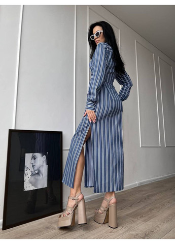 Синя повсякденний жіноча сукня-макси "майна" з довгим рукавом (td-2968720153537) TessDress