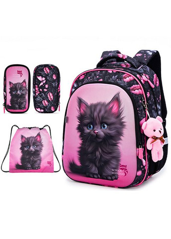 Ортопедический рюкзак с пеналом и мешком для девочки с котом для первоклассниц (Full 150-3) School Standard (294181437)