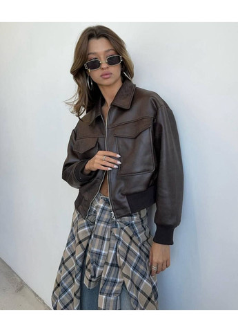 Стильный женский бомбер из искусственной кожи Україна на молнии (361067659)