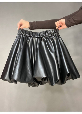 Черная юбка женская 2418 короткая пышная баллон на резинке экоркожа черная Ariadna
