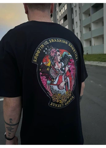 Чорна чоловіча класична футболка з принтом sunset goons carmelita, чорний No Brand