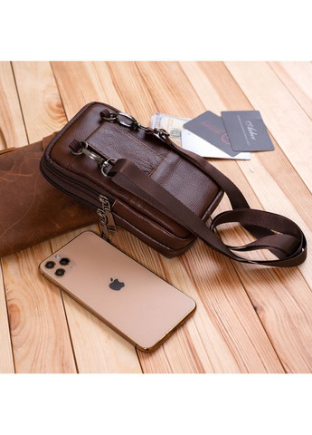 Сумка-барсетка на ремень кожаная брюк 20352 Коричневая Vintage (366881088)