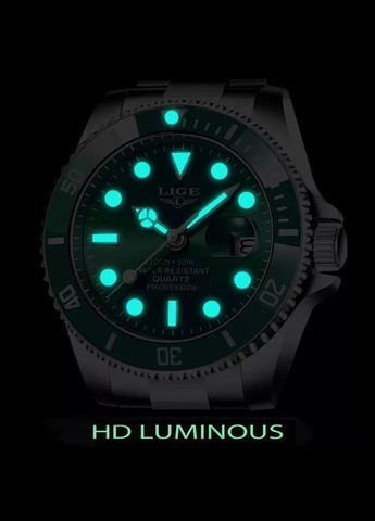 Мужские наручные часы Lige Daytona GREEN кварцевые элитные часы из нержавеющей стали Liga (341316278)