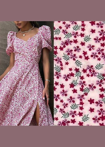 Белое повседневный женское платье с разрезом в цветочный принт а-силуэт Україна с цветочным принтом