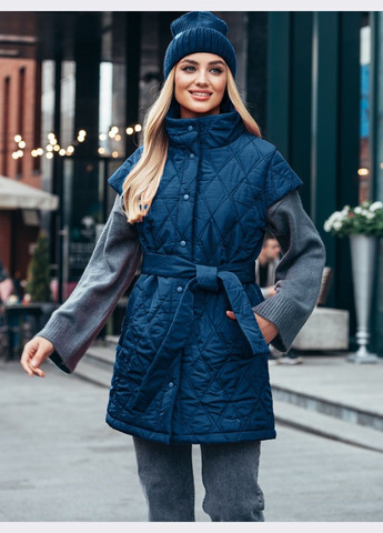 демісезонний жилет із поясом кольору темно-синій Dressa (308202113)