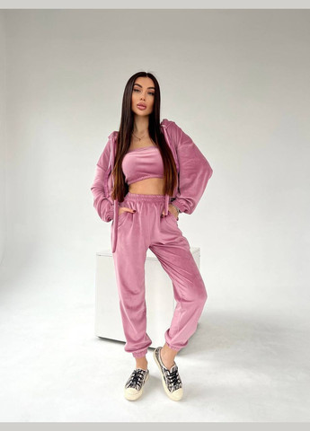 Костюм женский тройка велюровые джогеры, топ и кофта Adelante (316513770)