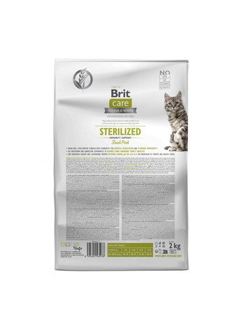Сухий корм для стерилізованих котів Care Cat Grain Free Sterilized Immunity Support 2кг, зі свининою Brit (292114422)