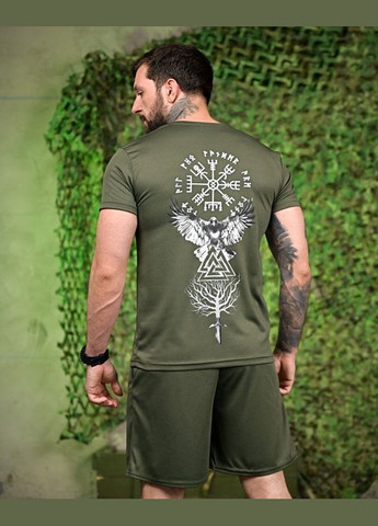 Патриотический летний мужской костюм с принтом орел футболка+шорты олива Freedom
