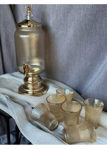 Набор питьевой HP4169 стеклянный на металлической ножке лимонадница 2 л и 6 стаканов 200 мл Янтарный TS Kitchen (351365141)