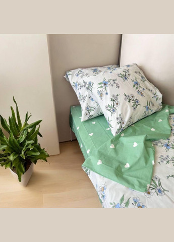 Постельное белье хлопковое Цветы Двуспальное Простынь на резинке 160x200х20 Бязь Белое 50 х 70 No Brand (292301115)