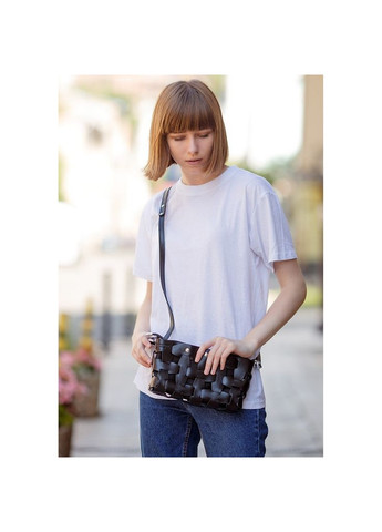 Кожаная женская плетеная сумка Пазл S угольно-черная (A-026650) BlankNote кросс-боди (327874072)