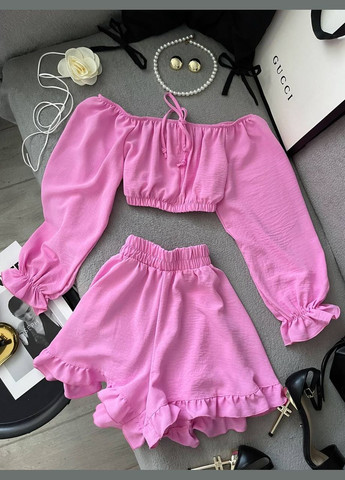 Женский летний костюм кроп-топ + шорты с воланами. MonCher (342071414)