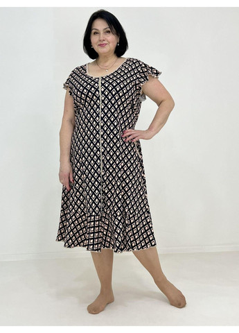 Халат женский с валаном Ромб Pars 64-66 Бежево-чёрный (19427697-5) Triko (329435558)