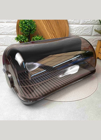 Містка сіра пластикова хлібниця з відкидною кришкою 41*27*18.5 см Lamela (303721879)