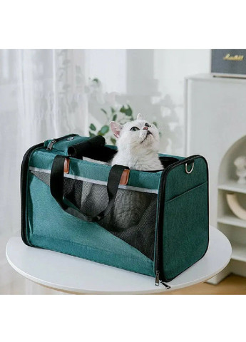 Сумка переноска для котів собак гризунів з вентиляцією підстилкою ручками ременем 44х30х35 см (477321-Prob) Сіра з зеленим Unbranded (296777594)
