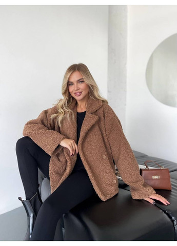 Темно-коричнева куртка жіноча хутро тедді +підкладка No Brand