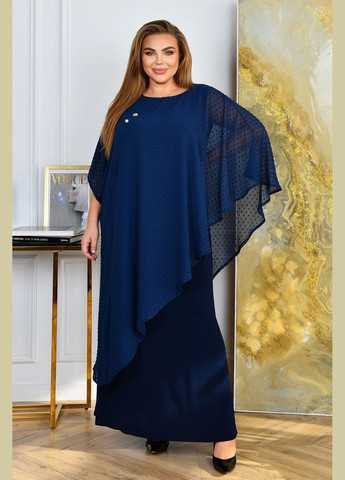 Темно-синее праздничный, вечернее длинное нарядное платье больших размеров Україна в горошек