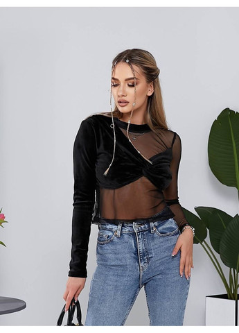 Базовый лонгслив из велюра и сетки — ЗАМЕР В ОПИСАНИИ GD/GL Модний простір (370146718)