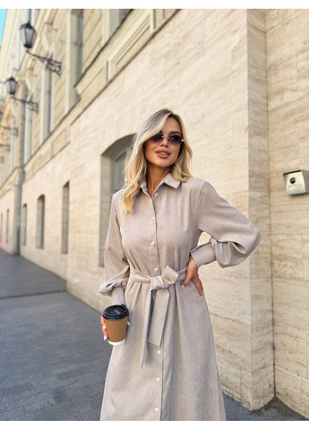 Бежева повсякденний, ділова, кежуал жіноча сукня вельветова сукня-сорочка Style Point однотонна