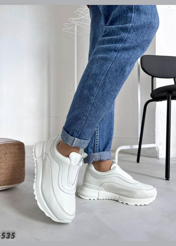 Белые кожаные женские кроссовки на резинке, белые кроссовки Yimeili белые демисезоны (317831753)