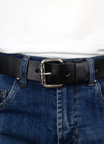 Ремінь чоловічий шкіряний -4053 чорний під джинси (120 см) JK (295903360)