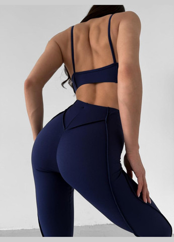 Темно-синие демисезонные леггинсы «со швами наружу» без пуш-ап эффекта, темно-синего цвета, размер l Trends