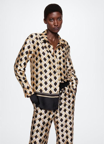 Атласні сатинові штани брюки в піжамному стилі прямі рівні широкі принт узор Mango (338707825)