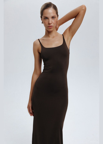 Темно-коричневое платье макси с открытой спиной base шоколадный 838 Papaya