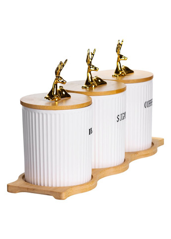 Набор банок для хранения 3 штуки по 400 мл с бамбуковыми крышками на подставке Yiwu (366092029)