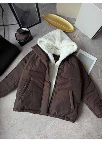 Коричневая зимняя зимняя удлиненная куртка с имитацией толстовки Nositi 4083-15Х