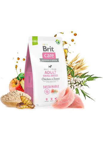 Корм для собак малых пород Dog Sustainable Adult Small Breed с курицей и насекомыми 7 кг (8595602558650) Brit Care (316226778)