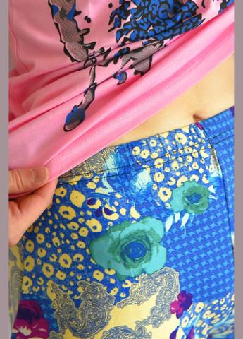 Розовая всесезон пижама женская розово-голубого цвета футболка + брюки Let's Shop