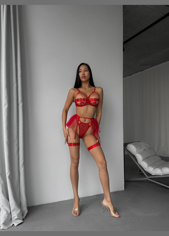 Червоний комплект жіночої білизни з поясом і гартерами Simply sexy