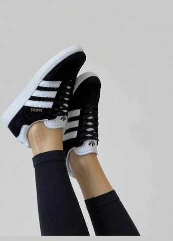 Черные всесезонные кеды унисекс черные adidas gazelle black/white No Brand
