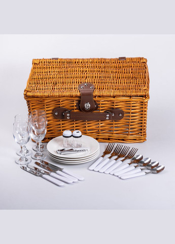 Кошик плетений для пікніка з посудом на 4 персони 42х28х20 см набір посуду туристичний для кемпінгу LUGI (331785078)