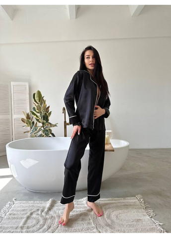 Черная всесезон женская пижама чёрная рубашка + брюки Vital-Textile 1276