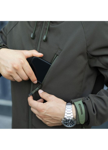 Оливковая (хаки) демисезонная мужская водонепроницаемая куртка softshell весна/осень хаки No Brand