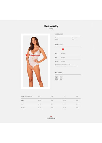 Еротичне напівпрозоре боді — Heavenlly White, з тонким мереживом та відкритою промежиною з регульованими ремінцями Obsessive (331900243)