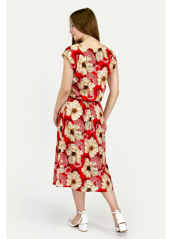 Красное повседневный платье c31/1-6 а-силуэт Bon Voyage с цветочным принтом