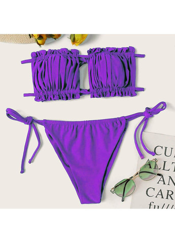 Фіолетовий купальник роздільний шторки із зав'язками бузковий No Brand
