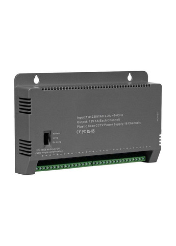 Блок питания KRF-1216B (16CH) 200W, 16 каналов нагрузки, 12V/1A на 1 канал, с регулятором напряжения для компенсации Kraft (362961927)