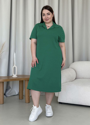Зелена пляжна, повсякденний, кежуал літня вільна сукня-поло а-силуетна в рубчик з короткими рукавами сукня-футболка, поло Merlini однотонна