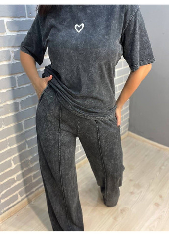 Костюм жіночий Coast Moda 4232 варений тай-дай брюки палаццо з футболкою оверсайз серце Coast Moda (302899765)