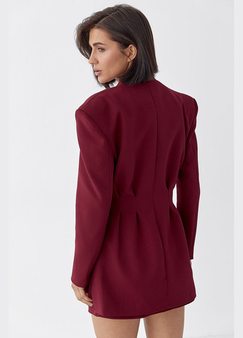 Бордовый женский приталенный удлиненный пиджак со складками Lurex - демисезонный
