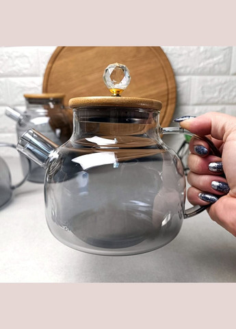 Термостійкий скляний чайник 1л Чорний перламутр Smokey Crystal No Brand (366818120)