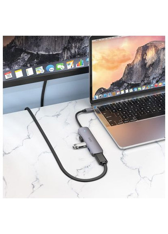 Концентратор (6931474769329) Hoco USB-C to HDMI+USB3.0+2xUSB2.0+PD HB27 Metal Gray (366869568)