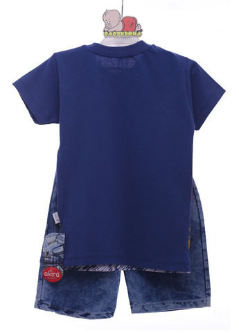 Комбинированный летний бриджи с футболкой для мальчика трикотажные тачка синий 128 см (37886) BABYKROHA