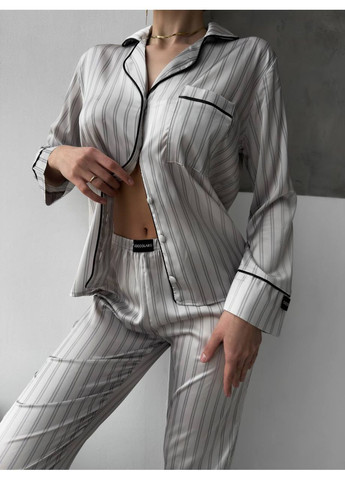 Серая всесезон женская пижама сатиновая в вертикальную полоску. рубашка + брюки Vakko