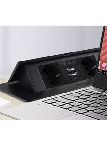 Скрытая двойная встроенная выдвижная розетка с плоскими краями 2 входа USB 2.1 алюминий 26,5х12х7 см (477143-Prob) Черная Unbranded (294908245)